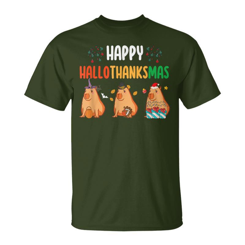 Cute Capybara Halloween Christmas Happy Hallothanksmas T-Shirt