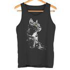 Katze Zeichnung Portrait Tierkunst Grafik Motiv Katze Tank Top