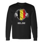 Belgium Belgie Flag Heart Fan Jersey Langarmshirts