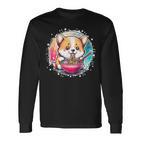 Corgi Dog Ramen Noodles Anime Cute Kawaii Manga Corgi Dog Langarmshirts