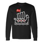 Denmark Flag Dragon Boat Dragon Headiking Ship Langarmshirts