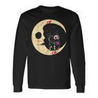 Dia De Los Muertos Cat & Moon Sugar Skull Langarmshirts