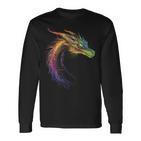 Drachen-Zeichnung Buntes Tier-Kunstwerk Fantasy-Drache Langarmshirts