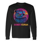 Retro Synthwave Bober Bóbr Kurwa Internet Meme Flannelette Langarmshirts