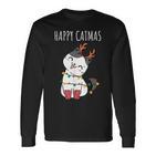 Happy Catmas Lustiges Weihnachts Katze Christmas Tree Langarmshirts