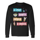 K-Pop Ramen Boba K-Drama Cute Anime Ramen Langarmshirts