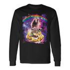 Space Cat Lama Pug Riding Nachos Langarmshirts