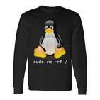 Tux Linux Penguin Sudo Rm -Rf Computer Science Langarmshirts