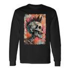 Vintage Graffiti Biker Rocker Skull Punk Horror Skull Langarmshirts