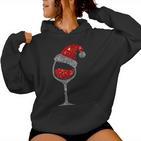 Christmas Wine Glass Red Wine Christmas Hat Kapuzenpullover für Damen