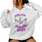 Kinder Endlich Schulkind Girls' Unicorn First Day At School 2024 Kapuzenpullover für Damen