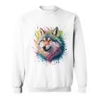 Wolf Herren Damen Bunt Aquarell Wolf Sweatshirt