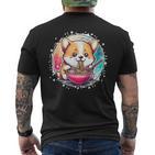 Corgi Dog Ramen Noodles Anime Cute Kawaii Manga Corgi Dog T-Shirt mit Rückendruck