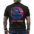 Retro Synthwave Bober Bóbr Kurwa Internet Meme Flannelette T-Shirt mit Rückendruck