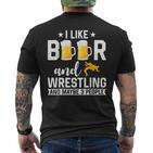 Ich Mag Bier Und Wrestling Und Mag 3 Leute Wrestler Coach T-Shirt mit Rückendruck