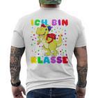 Children's Ich Bin 1 Class Dino Mit Schulsack T-Shirt mit Rückendruck