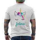 Jolina Name Geschenk Colourful Unicorn Jolina T-Shirt mit Rückendruck