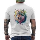 Wolf Herren Damen Bunt Aquarell Wolf T-Shirt mit Rückendruck