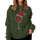 Christmas Wine Glass Red Wine Christmas Hat Sweatshirt Frauen