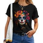 Colourful La Catrina Sugar Skull Woman Dia De Los Muertos T-shirt Frauen