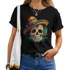 Flower Sugar Skull Cinco De Mayo Mexican Dia De Los Muertos T-shirt Frauen