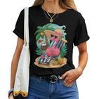 Lustiger Tropischer Rosa Flamingo Hawaii-Sommerparty T-shirt Frauen