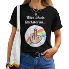 Women's Rainbow Was Ich Ein Glücksbärchi Middle Finger T-shirt Frauen