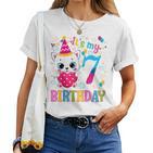 Kinder 7 Geburtstag Katze Mädchen Kätzchen Geburtstag Mädchen 7 Jahre Alt T-shirt Frauen