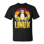 Linux Retrointage Penguin Nerd Sky And Geek Coding T-Shirt