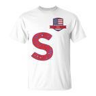 Usa Flag Letter S American Usa Red T-Shirt