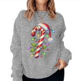 Candy Cane Crew Christmas Light Family Xmas Santa Boys Girls Women Sweatshirt