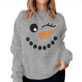 Winter Snowman Face Wink Eye Christmas Xmas For Girl Womens Women Sweatshirt