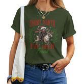 Sorry Santa I’Ve Been Feral Raccoon Riding Horse Xmas Women T-shirt