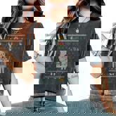 Ugly Christmas Sweater Sloth Riding Llama Elf Hat Outfit Women's Oversized Comfort T-Shirt