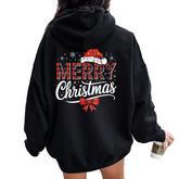 Merry Christmas Lights Santa Hat Xmas Family Women Oversized Hoodie Back Print