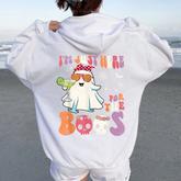 I'm Just Here For The Boos Ghost Halloween Margarita Groovy Women Oversized Hoodie Back Print