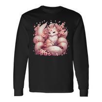 Vintage Japanese Scenery Kitsune Fox In The Moon Night Long Sleeve