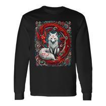Vintage Japanese Scenery Kitsune Fox In The Moon Night Long Sleeve