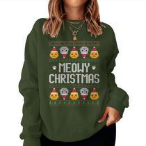 Sweatshirt Hanoukka Humour - Joyeux Hanukkat Meowy Christmas Pull Festif Noël Juif