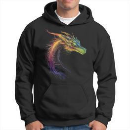 Drachen-Zeichnung Buntes Tier-Kunstwerk Fantasy-Drache Kapuzenpullover - Seseable