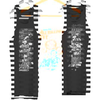 Cool Vintage Design Featuring a Couple Running From Pumpkins Tank Top - Monsterry