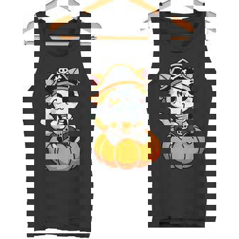 Cute Cat Pirate Drinking Boba Tea Halloween Pumpkin Spooky Tank Top - Monsterry