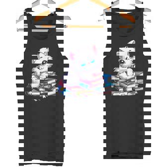 Cute Fluffy Cat On Books Reader For Book Library Lovers Tank Top - Monsterry
