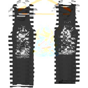 Divertido Perro Border Collie Japonés Gran Ola Ukiyoe Arte Ninja Camiseta sin mangas - Regaloses