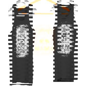 Glitter & Dirt Mama Of Both Leopard Camo Messy Bun Bleached Tank Top - Monsterry