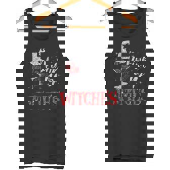 Halloween Glass of Wine Drink Up Witches Drinking Wine Tank Top - Monsterry