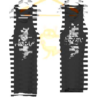 Hi Meow Slogan With Cat Hanging Illustration Tank Top - Monsterry