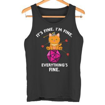 It's Fine RPG Gamer Cat D20 Dice Fail Nerdy Geek Premium Tank Top - Monsterry