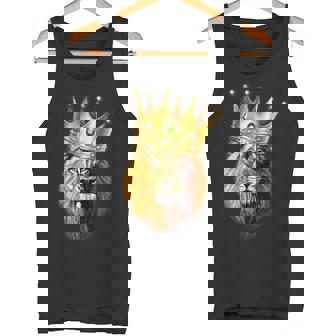 King Lion With Crown On Head Street Art King Of Jungle Tank Top - Monsterry