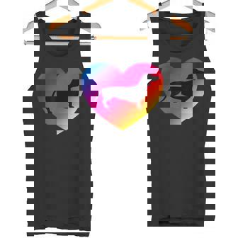 I Love My Weiner Dog Dachshund Silhouette Rainbow Heart Tank Top - Monsterry